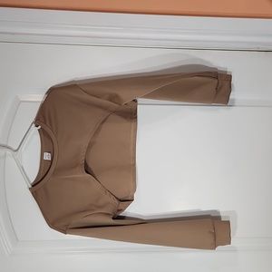 Shein Basic Khaki Cropped Long Sleeve Shirt